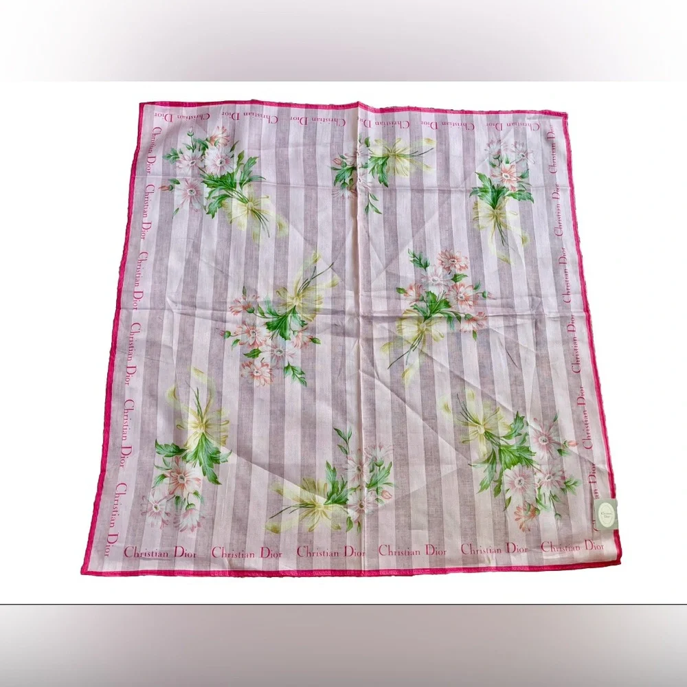 Christian Dior Pink Floral Handkerchief / Scarf 19x19”
